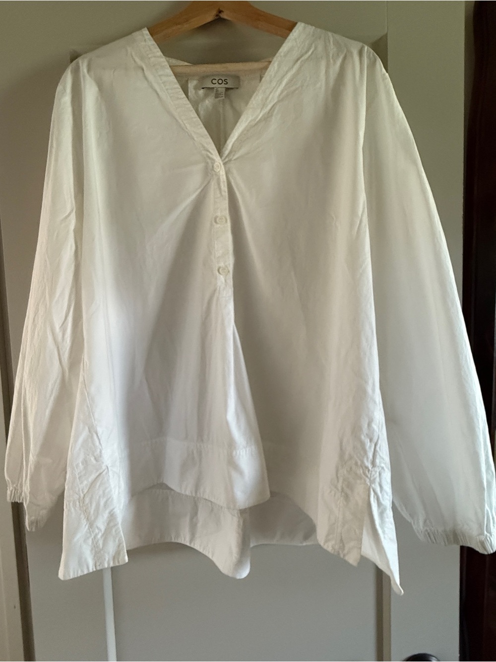 COS White Cotton V-Neck Popover Shirt- size L